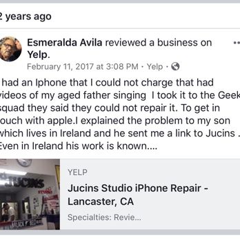 Jucins Studio iPhone Repair - I am so.grateful. My father has since passed and I have all these wonderful memories I was able to retrieve from my phone. - Mobile Phone Repair Near Me - Lancaster, California