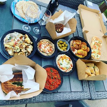 Mazal - Roasted cauliflower, roasted potatoes, Jerusalem bagel, goat cheese flatbread, burekas, matbucha, hummus, babaganoush, Merlot! - Wine Bars Near Me - Los Angeles, California Mazal - Roasted cauliflower, roasted potatoes, Jerusalem bagel, goat cheese flatbread, burekas, matbucha, hummus, babaganoush, Merlot! - Wine Bars Near Me - Los Angeles, California