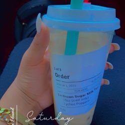 Pong's Boba Tea - Brown sugar milk tea with lychee poppers