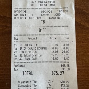 Sushiholic - Bill - Sushi Bars Near Me - La Mirada, California