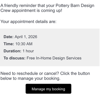 Pottery Barn - Appointment Confirmation - Home Decor Near Me - Palo Alto, California Pottery Barn - Appointment Confirmation - Home Decor Near Me - Palo Alto, California