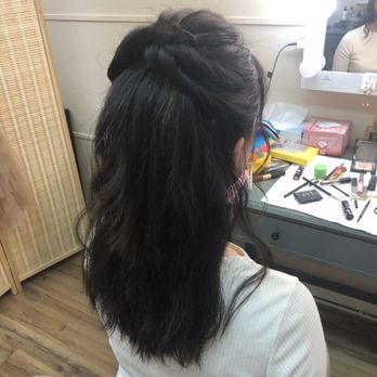 Glamour by Kary Li - A half up hairdo - Makeup Artists Near Me