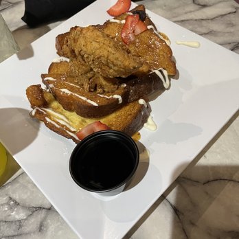 7th + Grove - Before I Let Go Crispy Fried Chicken Tenders + French Toast + Grove Made Cream Cheese Icing + Seasonal Berries topped with Powdered Sugar - Southern Near Me - Tampa, Florida 7th + Grove - Before I Let Go Crispy Fried Chicken Tenders + French Toast + Grove Made Cream Cheese Icing + Seasonal Berries topped with Powdered Sugar - Southern Near Me - Tampa, Florida