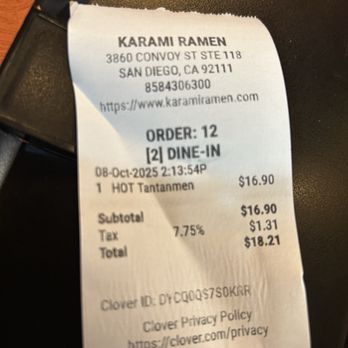 Karami Ramen - 1 bowl of ramen with tip is over $20 :/ - Ramen Near Me - San Diego, California