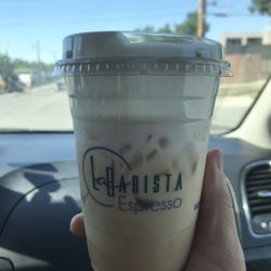 La Barista - Jack Frost iced latte with vanilla cold foam.