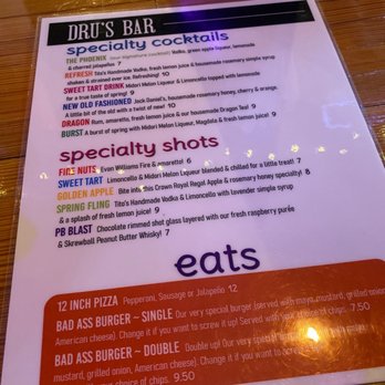 Dru's Place - a menu for a restaurant - Gay Bars Near Me - Memphis, Tennessee