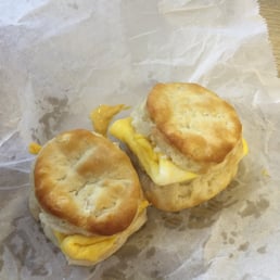 Egg and cheese on a biscuit. Egg and cheese on a biscuit.