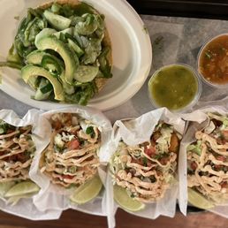 Beer battered fish tacos and aguachile tostada