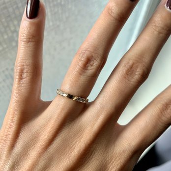 Diamond Factory Jewelry - Custom made thin gold diamond wedding band to accommodate my engagement ring - Jewelry Near Me - North Riverside, Illinois Diamond Factory Jewelry - Custom made thin gold diamond wedding band to accommodate my engagement ring - Jewelry Near Me - North Riverside, Illinois