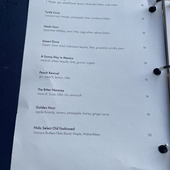 Nido - Cocktail menu (they also have beer, wine, juices, coffees, etc) - New American Near Me - Austin, Texas