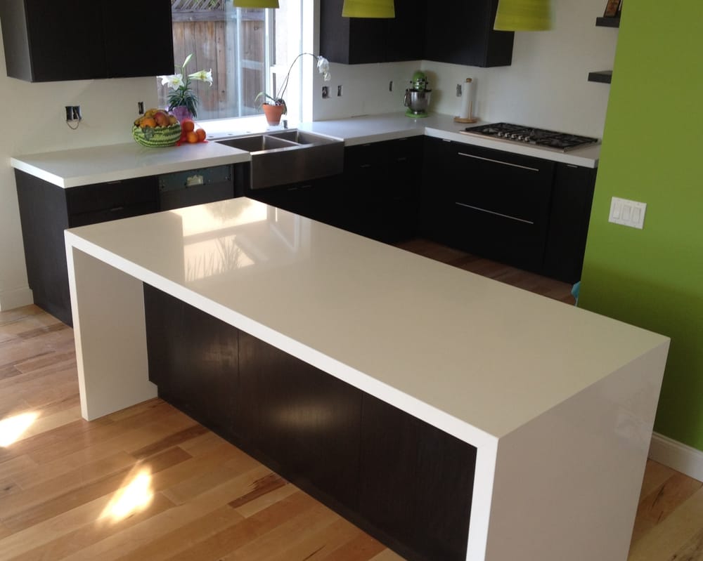 Quartz Countertop With Waterfall On Island Sides Yelp