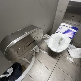 There restroom are always dirty or out of service. It's never clean, 10am and it's like this already.