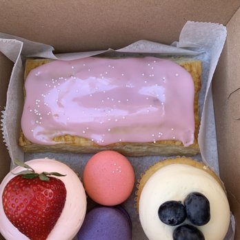 The Great Gadsby Bakery - Strawberry puff pastry tart, strawberry cheesecake cupcake, lemon blueberry cupcake, passion fruit macaron, strawberry macaron. - Bakeries Near Me - Gilbert, Arizona