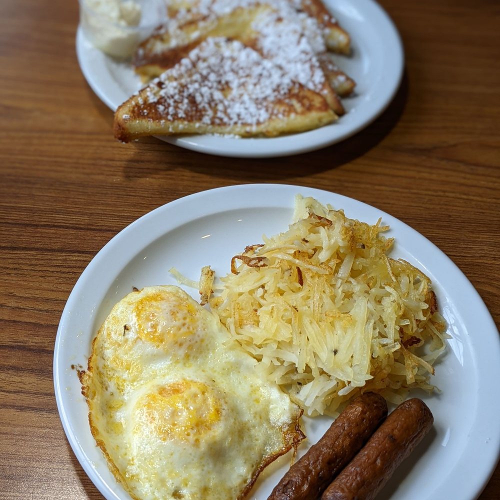 Denny's - Closer look at my free triple double slam. I got an extra slice of french toast and hash browns. - Breakfast & Brunch Near Me - Fairview, Tennessee