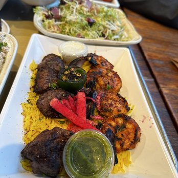 Mazra - Double Kebab Plate with shrimp and lamb - Mediterranean Near Me - San Bruno, California