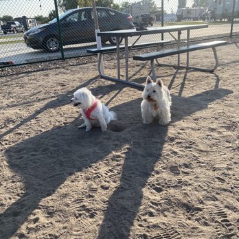 Aspen Grove Rv Park - Izzy w/her new friend at the dog park. Even has doggy bags and trash cans for waste. - RV Parks Near Me - Tremonton, Utah Aspen Grove Rv Park - Izzy w/her new friend at the dog park. Even has doggy bags and trash cans for waste. - RV Parks Near Me - Tremonton, Utah