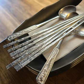 Moobongri Soondae - cute utensils! but the chopsticks are really hard to use for me - Korean Near Me - San Gabriel, California
