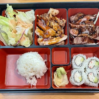 Sushi House - Happy Bento Box with Chicken Teriyaki, Beef Teriyaki, and California Roll ($16.95 + $2 extra for Beef Teriyaki) - Japanese Near Me - San Bruno, California Sushi House - Happy Bento Box with Chicken Teriyaki, Beef Teriyaki, and California Roll ($16.95 + $2 extra for Beef Teriyaki) - Japanese Near Me - San Bruno, California