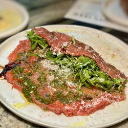 Piedra Santa - Table-side Beef Carpaccio - loved this! Chimichurri sauce, took it next level. *Normally rolled up all the way and cut.