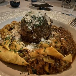 Tarbell 's Bolognese with the 10 ounce meatball as an add on - YUM!!!!!