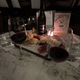 Alexandre Burgaud Brouilly Rouge red wine with charcuterie board