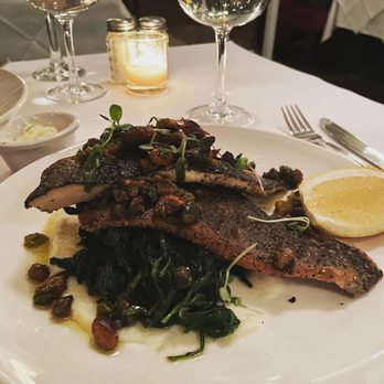 Jacques - Pan-Seared Trout (400PM - 900PM) aka trout with spinach, pistachios and celeriac purée - French Near Me - New York, New York