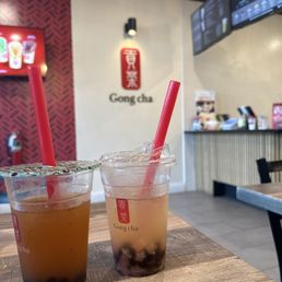 Sparkling lychee with star jelly and normal pearls instead. Peach green tea with pearls. Sparkling lychee with star jelly and normal pearls instead. Peach green tea with pearls.