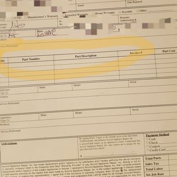 Accord Appliance - Blank Work Order - Appliances & Repair Near Me