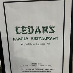 Cedars South - Menu page 1