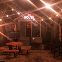 the front of the house at night