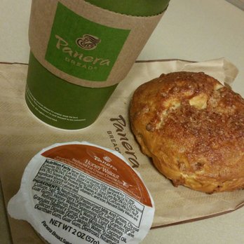 Panera Bread - Carmel latte, awesome cinnamon bagel and delicious honey walnut cream cheese. - Soup Near Me - Rancho Cordova, California