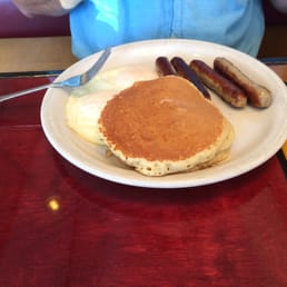 Eggs pancakes and sausage