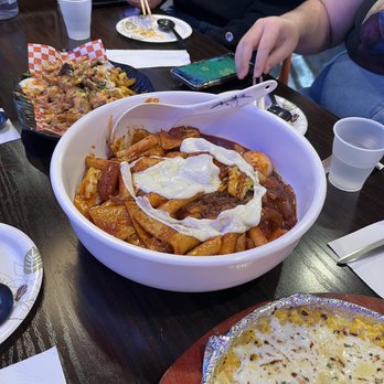 Luv Dduk - Luvvduk set C with extra fish cake and extra chinese noodles, corn cheese, bulgogi cheese fries - Korean Near Me - Cerritos, California