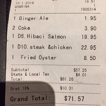 Tokyo Japanese Steak House - I don't like it when they already put the gratuity that is very rude & they don't give free refills on sofas! - Japanese Near Me - Saugus, Massachusetts Tokyo Japanese Steak House - I don't like it when they already put the gratuity that is very rude & they don't give free refills on sofas! - Japanese Near Me - Saugus, Massachusetts