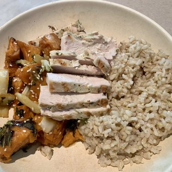 Flower Child - Entree with grilled chicken, Red Chile Glazed Sweet Potato, and Organic Brown Rice - Salad Near Me - Atlanta, Georgia Flower Child - Entree with grilled chicken, Red Chile Glazed Sweet Potato, and Organic Brown Rice - Salad Near Me - Atlanta, Georgia