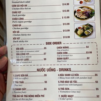 Bun Vit Thanh Da - a menu for a restaurant - Vietnamese Near Me - Westminster, California