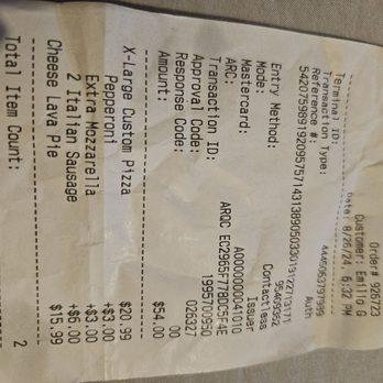 Burattino Brick Oven Pizza - Reciept - Pizza Near Me - Carson, California