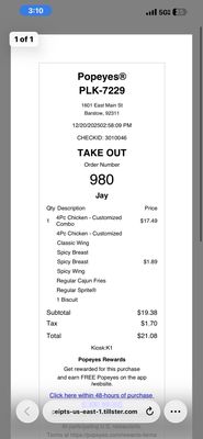 Menu photo 1 Popeyes Louisiana Kitchen Barstow, CA