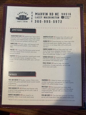 Menu photo 1 Cooper's Food & Drink Lacey, WA Menu photo 1 Cooper's Food & Drink Lacey, WA