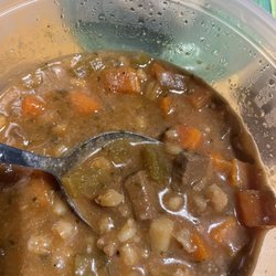 The Saucy Pot - The saucy chefs make the best soups! This is their beef barley soup loaded with steak and vegetables