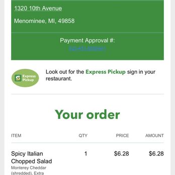 Subway - a screenshot of a payout page - Fast Food Near Me - Menominee, Michigan