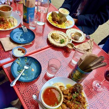 La Mediterranee - beautiful outdoor table w our doggie and parents - Middle Eastern Near Me - San Francisco, California
