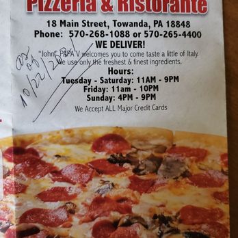 Papa V Pizzeria & Restaurant - menu coverpage - Pizza Near Me - Towanda, Pennsylvania Papa V Pizzeria & Restaurant - menu coverpage - Pizza Near Me - Towanda, Pennsylvania