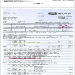 Documentation Santos ford did not test drive vehicle. The miles going out of service match miles going into service.