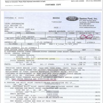 Santos Ford - Documentation Santos ford did not test drive vehicle. The miles going out of service match miles going into service. - Car Dealers Near Me - Los Banos, California