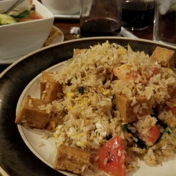 Thai Square - Thai Fried Rice with Tofu, Po Tak with Vegetables in the background - Thai Near Me - Denton, Texas Thai Square - Thai Fried Rice with Tofu, Po Tak with Vegetables in the background - Thai Near Me - Denton, Texas