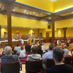 Karma Thegsum Chöling - Visiting teachers in the Main Shrine Room at KTC.