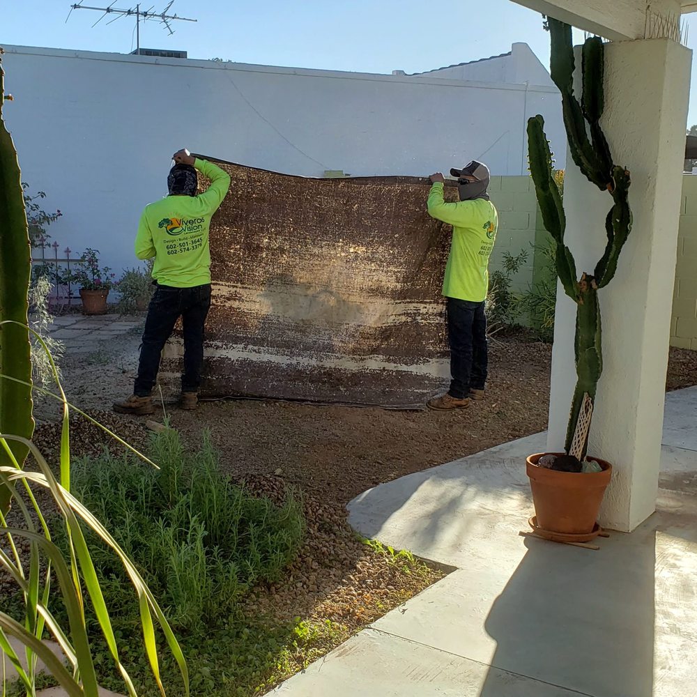 Viveros Vision Landscapes - Palo Verde[1] stump grinding and the protective tarp! - Tree Services Near Me - Phoenix, Arizona
