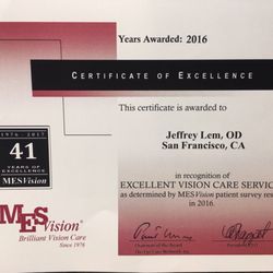 Jeffrey Lem, OD - And award given to me by a third-party vision insurance