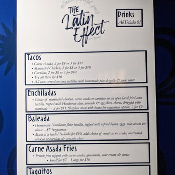The Latin Effect - Menu. Tacos, enchiladas, baleadas, carne asada fries, taquitos. - Food Trucks Near Me - Chapel Hill, North Carolina The Latin Effect - Menu. Tacos, enchiladas, baleadas, carne asada fries, taquitos. - Food Trucks Near Me - Chapel Hill, North Carolina